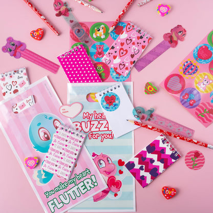 JOYIN 24packs Valentines Day Stationery Gifts, 96pcs Party Favor with Pencil, Erasers, Notebook & Bags for Kids School Classroom Exchange Supplies