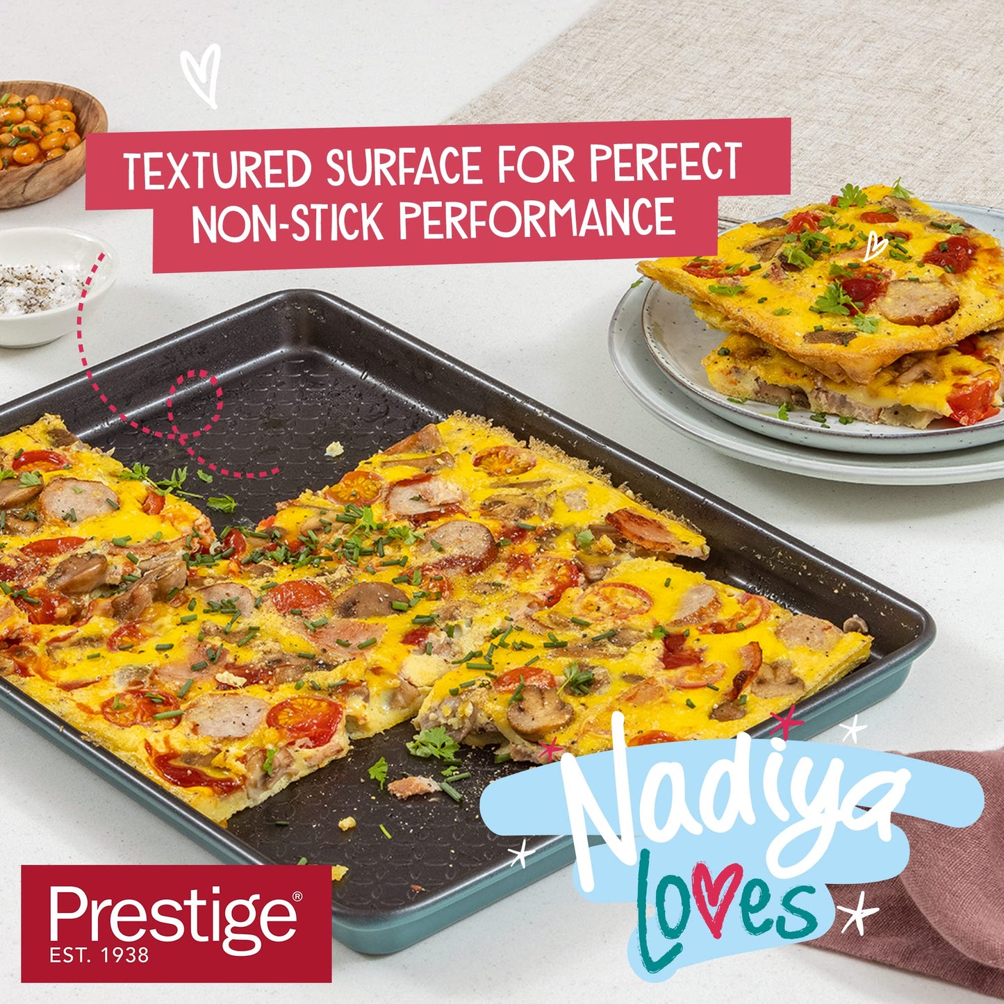 Prestige x Nadiya Roasting Tin Non Stick - Deep Large Baking Tray 33cm x 23cm, Durable Steel, Dishwasher Safe Roasting Tray Bakeware, Blue/Black, 13" x 9", Teal