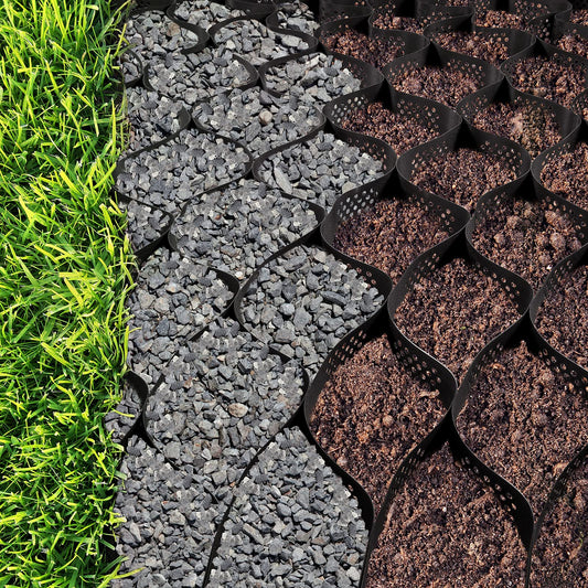 Happybuy Geo Grid Ground Grid 9x17 ft, Geo Cell Grid 4 Inch Thick, Gravel Grid HDPE Material, Ground Stabilization Grid 1885 LBS Per Sq, Tensile Strength Gravel Ground Grid for Slope Driveways, Garden