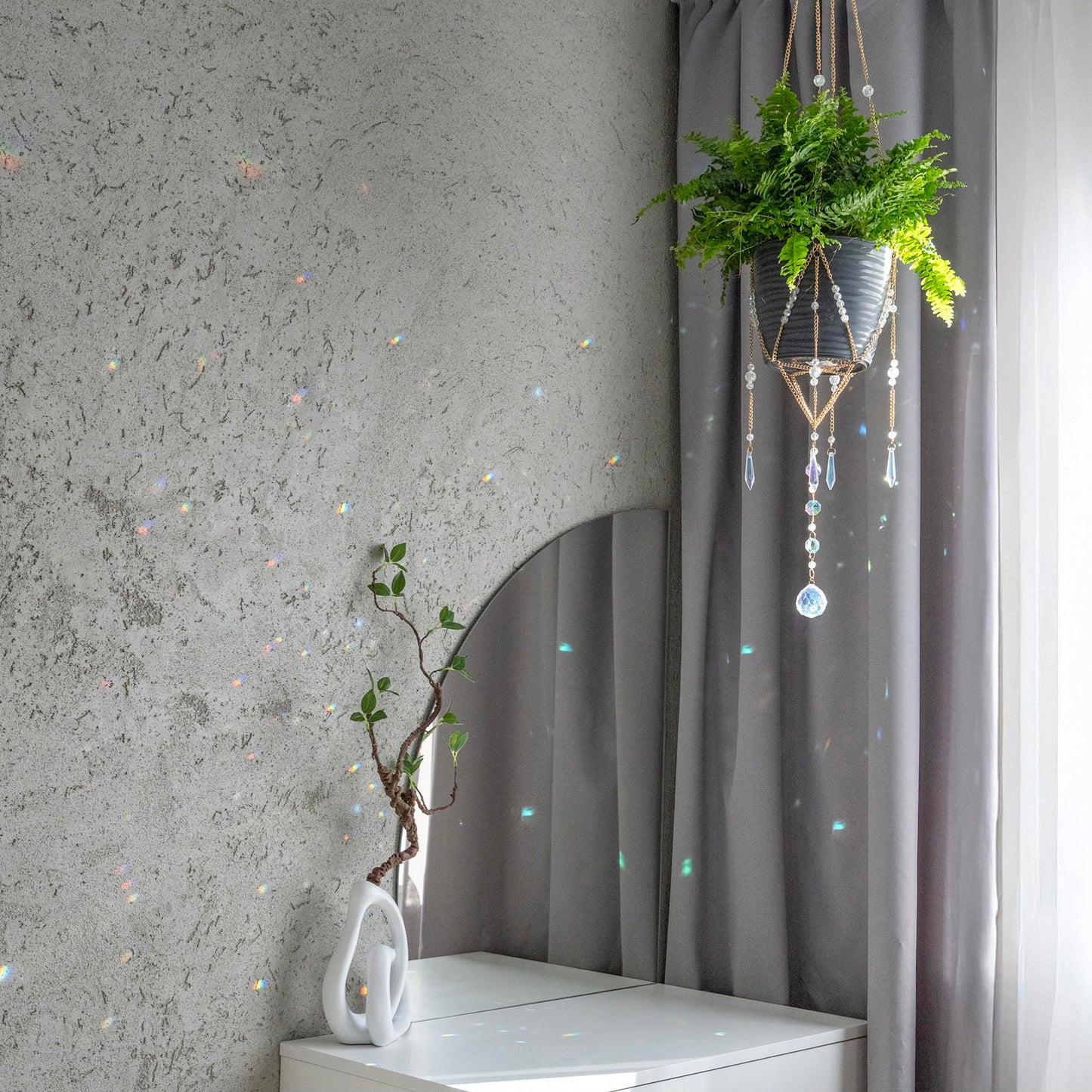 Sun Catcher Plant Hanger with Beads and Glass Crystal Ball Suncatcher.