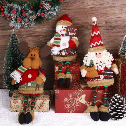 Aneco 3 Pieces Table Top Christmas Decorations Cute Christmas Sitting Santa Snowman Reindeer Doll Long Legs Christmas Ornament for Home Decoration