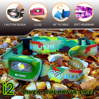 BLITZU Led Headlamp Flashlight for Adults and Kids. Super Bright Outdoor Headlight Headlamps. Head Lamp with Red Safety Light Great for Running, Camping, Reading, Hiking at Night Time CAMO