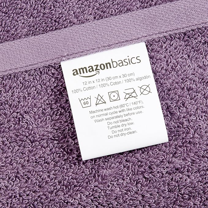 Amazon Basics washcloth for Bathroom, 100% Cotton Extra Absorbent, Fast Drying