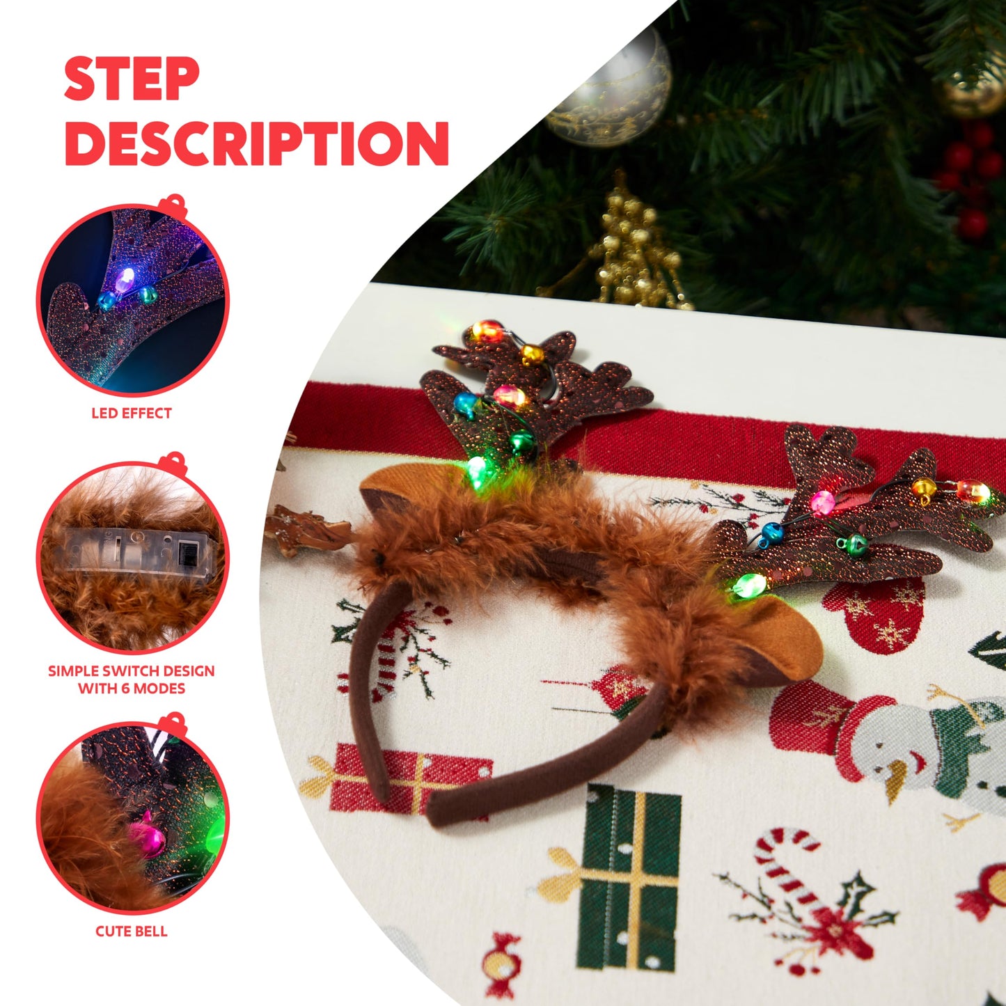 JOYIN Christmas 4PCS Reindeer Headband, Light-Up LED Antlers Reindeer Hat Holiday Headbands for Christmas Party Supplies and Holiday Parties Favors (ONE SIZE FITS ALL)