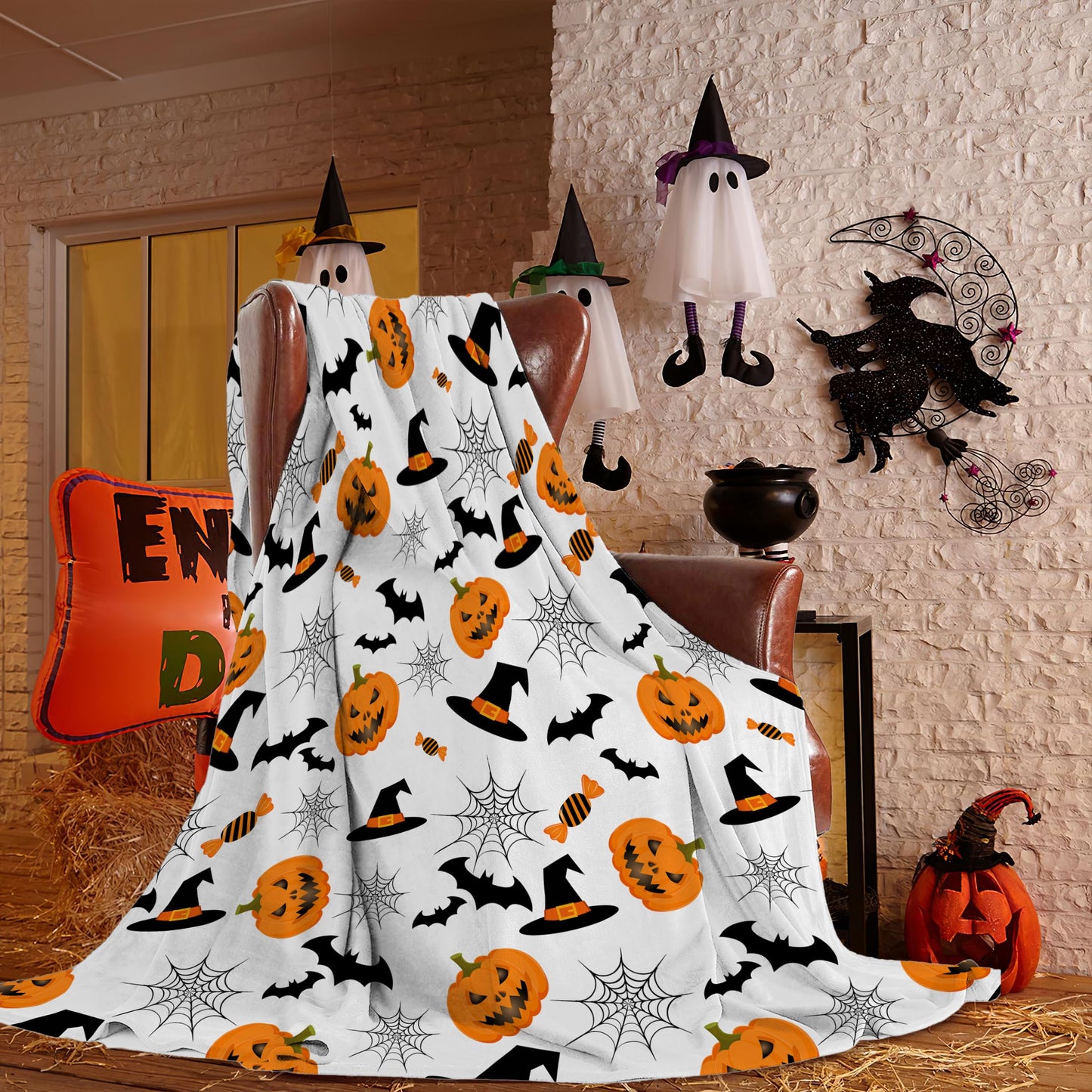 ARESD Halloween Blanket Throw Pumpkin Spider Webs Candy and Black Cats Print on Fleece Flannel Blanket for Sofa Bed Couch Chair Halloween Decorations 50X60 Inches