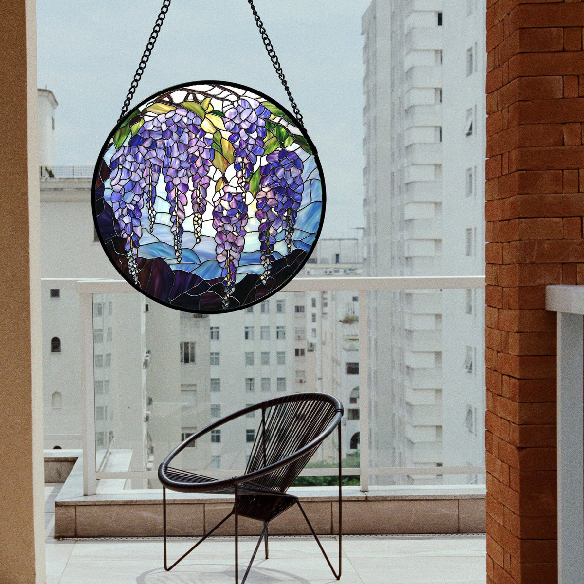 AMDERVEN Stained Glass Window Hanging, Wisteria Flower Sun Catcher for Door Home Decor Purple and Blue Suncatcher Christmas Mother's Day Birthday Gifts for Women Men Mom and Nana 9.8 in