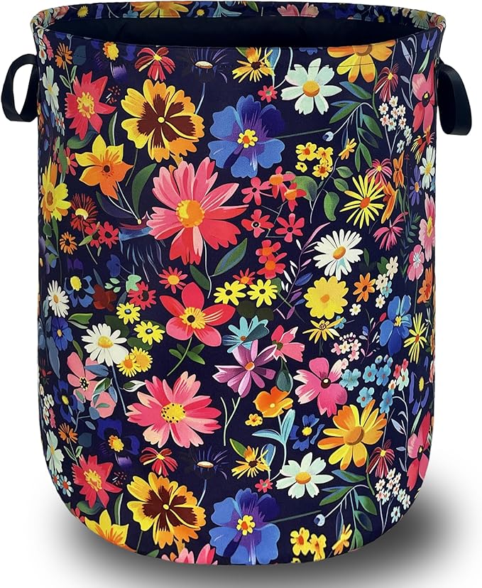 Colorful Flowers Laundry Basket Oxford Cloth Foldable Floral Laundry Hamper