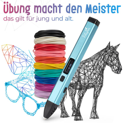Premium 3D Printing Pen With 10 Filaments and Case, 3D Pens For Children and Adults, Incl. Templates, 3D Pen Set for Beginners and Professionals, DIY Craft Set, with Templates