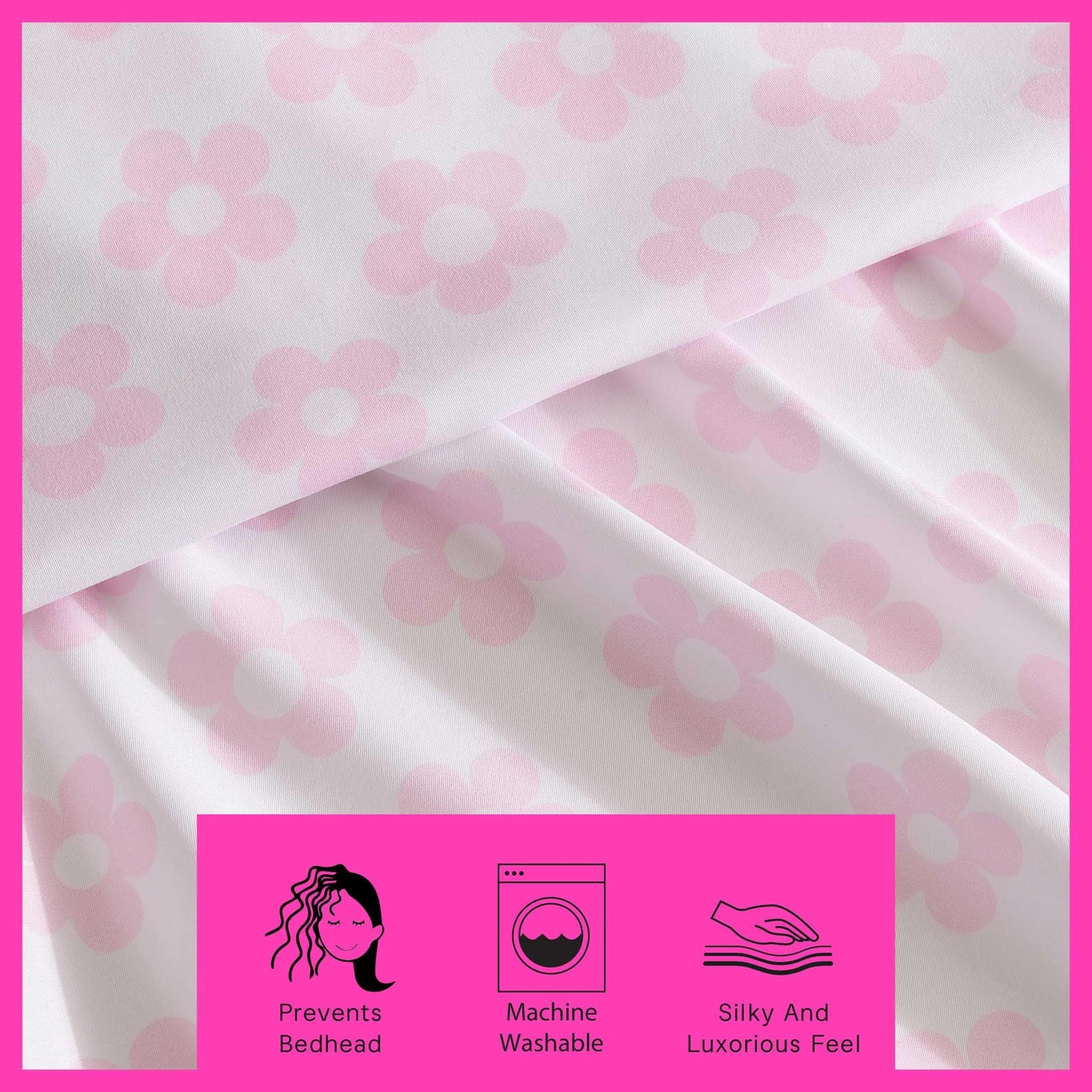 Betsey Johnson - Bed Sheets, 100% Silky Smooth Bedding with Matching Pillowcases, Stain & Wrinkle Resistant, Whimsical Inspired Home Essentials (Retro Daisy Pink, Queen)