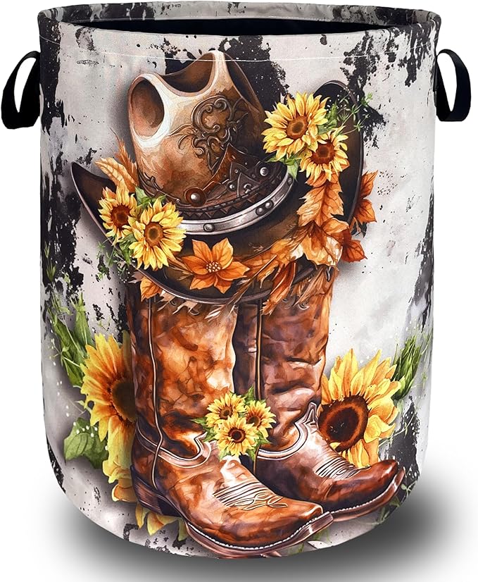 Retro Cows Laundry Basket Western Cowboy Foldable Funny Laundry Hamper Oxford