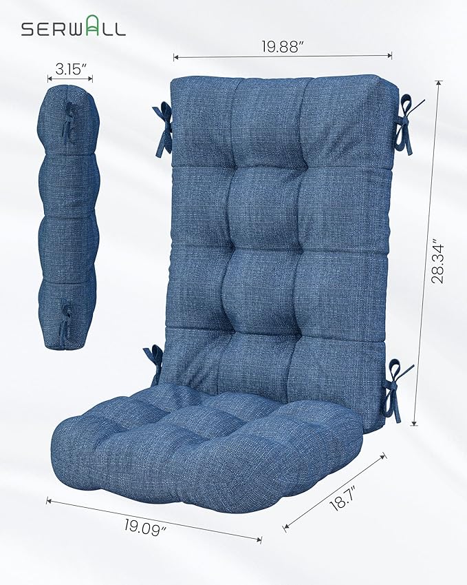 SERWALL HDPE Outdoor Rocking Cushion Set of 2, Memory Foam Cushion Navy