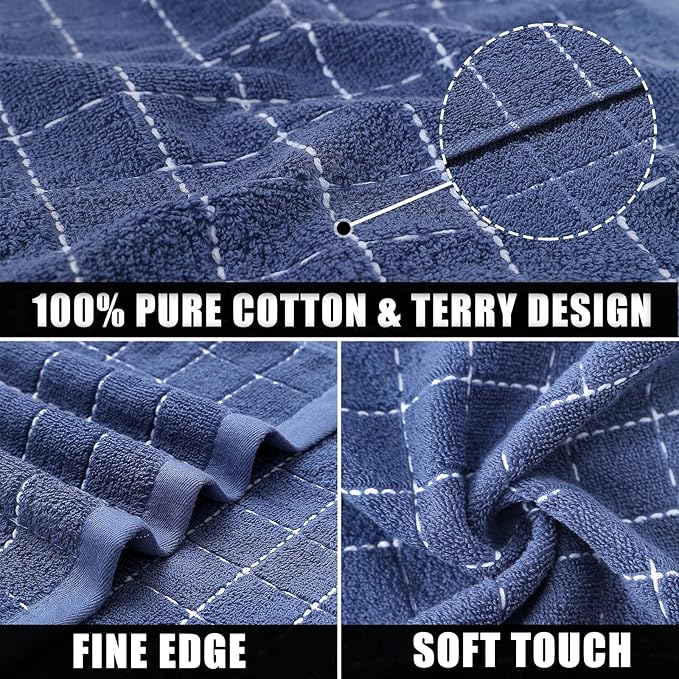 Mordimy 100% Cotton Terry Cloth Dish Cloths, Soft and Absorbent Checkered Dish