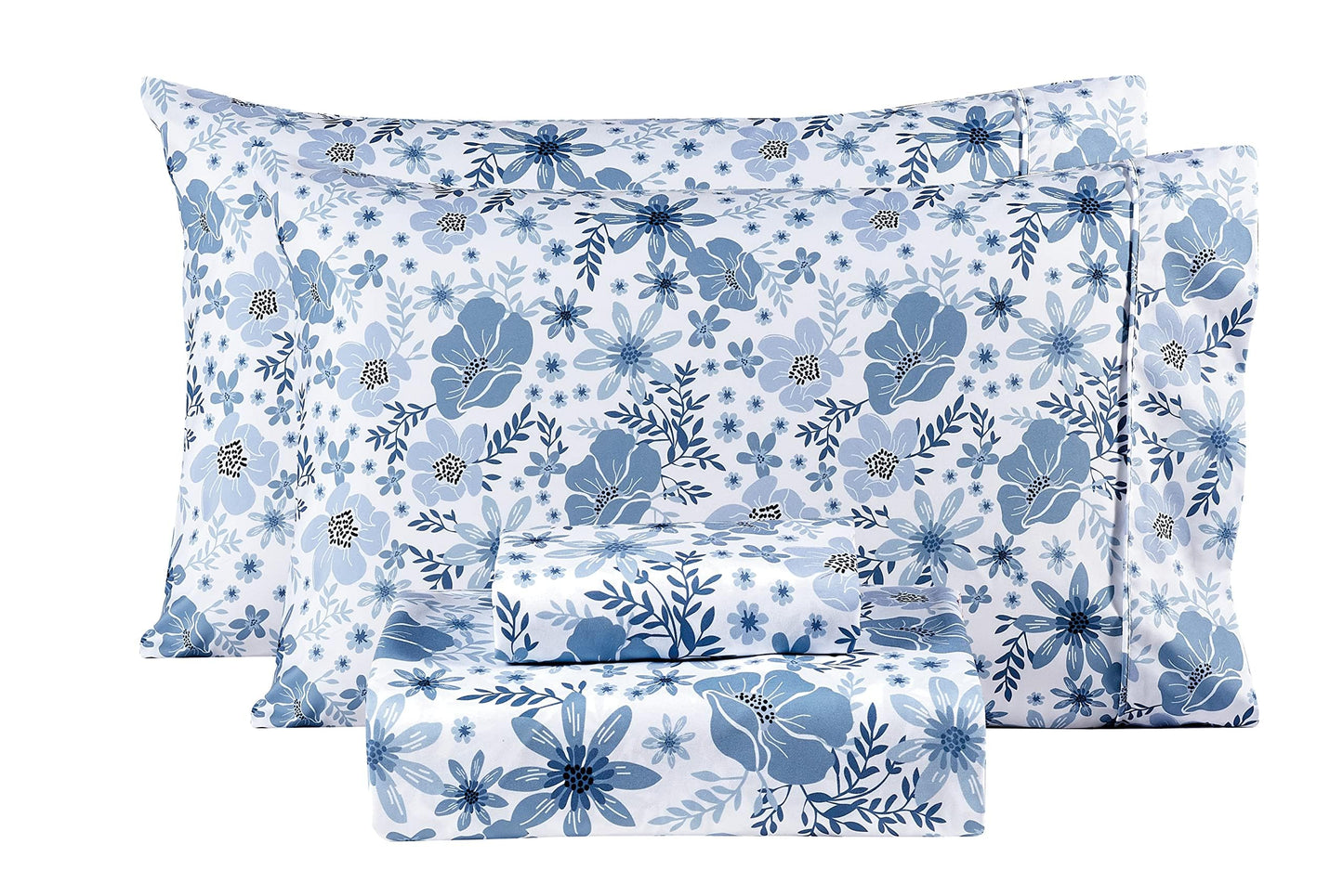 Mooreeke Full Size Sheets Set - 4 Piece Soft Breathable Microfiber Bed Sheet Set - Blue & White Flower Pattern Sheet Set Full - Deep Pocket Non-Slip Floral Fitted Sheet Included for All Season