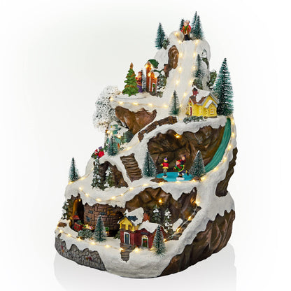Alpine Corporation 18"H Indoor Animated Winter Wonderland Christmas Tabletop Decor with and Warm White LED Lights and Music, Holiday Display