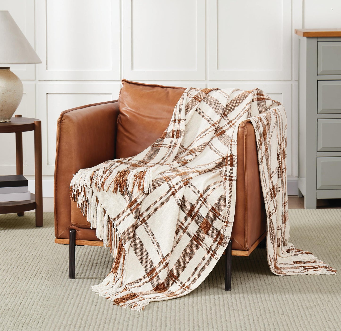 TRULY SOFT Plaid Chenille Brown/Ivory 50x70 Throw, Oeko-TEX Certified Confidence