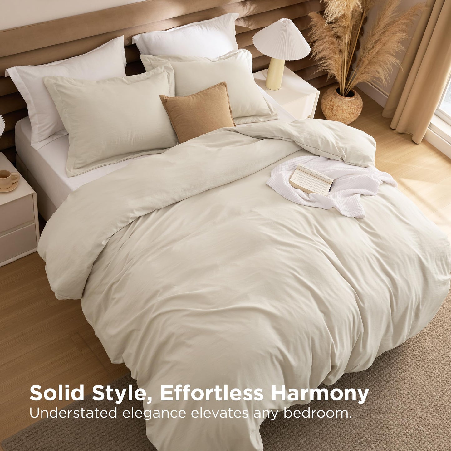 Bedsure Removable Cover with Comforter Duvet Insert King - 4 Pieces Beige Prewashed Soft Bedding Set for All Seasons Use, Includes 1 Duvet Cover, 1 Comforter, 2 Pillow Shams