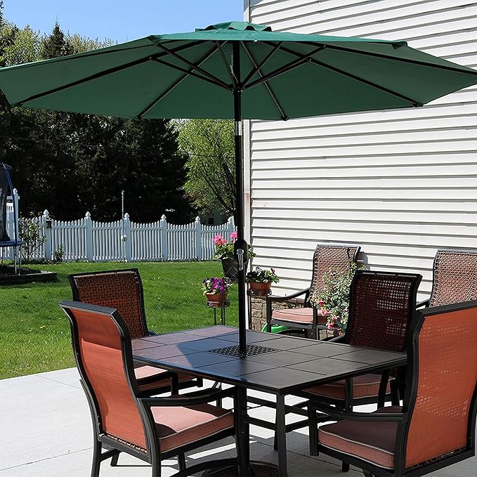 Sunnydaze Outdoor Patio Umbrella - Polyester Table Market Umbrella with Push-Button Tilt and Crank - 8 Sturdy Ribs - Green - 9ft