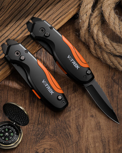 VOTREK 4-in-1 Multitool Folding Utility Knife Box Cutter, Pocket Knives with Belt Clip, Quick-Change Razor Knife with Blade Storage, Navajas para Trabajo,Fathers Day Dad Gifts, Extra 10 SK5 Blades