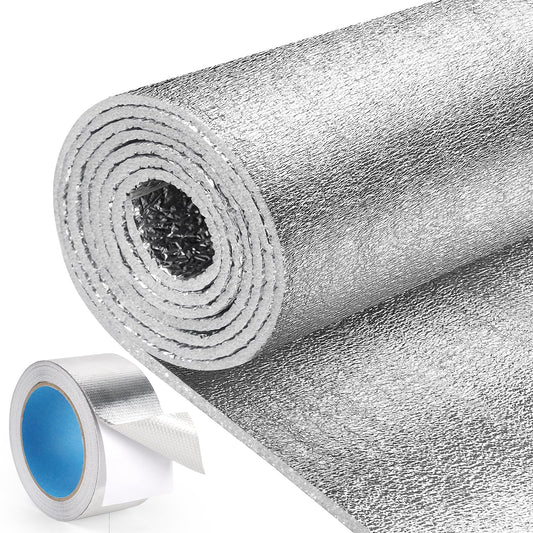HADOR Reflective Window Film Insulation Roll 48 in X 10 Feet, Foil Aluminum Roll Double-Sided Foam Core, Summer Window Heat Blocker for RV/Windows/Garage Door - Folded Package
