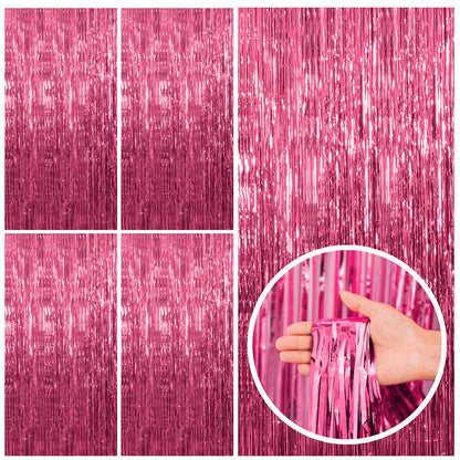 2 Pack Pink Backdrop Party Decorations Tinsel Curtain Party Backdrop Foil Fringe Birthday Decorations Photo Booth Streamer Backdrop Pink Theme Bachelorette Graduation Decor