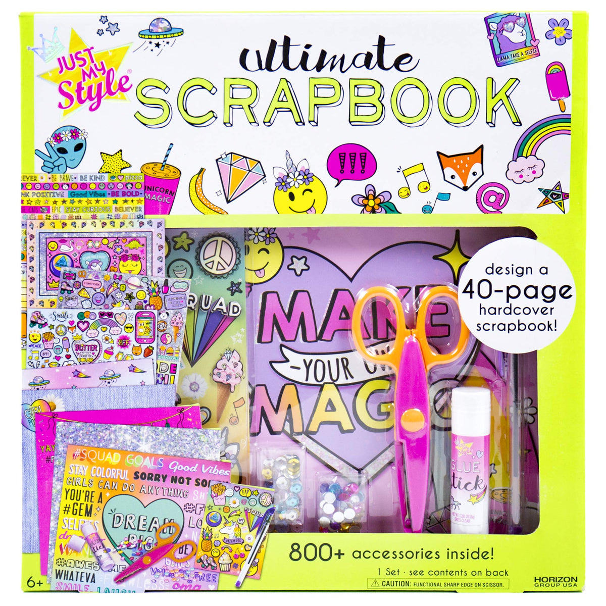 Just My Style Ultimate Scrapbook, Personalize and Decorate A 40-Page DIY Scrapbook, Great for Travel, Road Trips & On-The-Go, Memory Keeper Scrap Book for Kids & Tween Ages 6, 7, 8, 9,Beige
