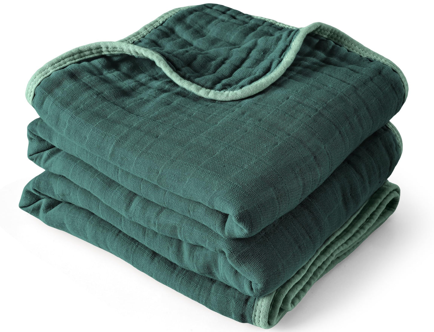 ZPECC Muslin Toddler Blanket Thicker, 47x47 Organic Cotton Kids Quilt Hypoallergenic for Baby Essentials Crib Stroller Daycare Cot, Dark Green