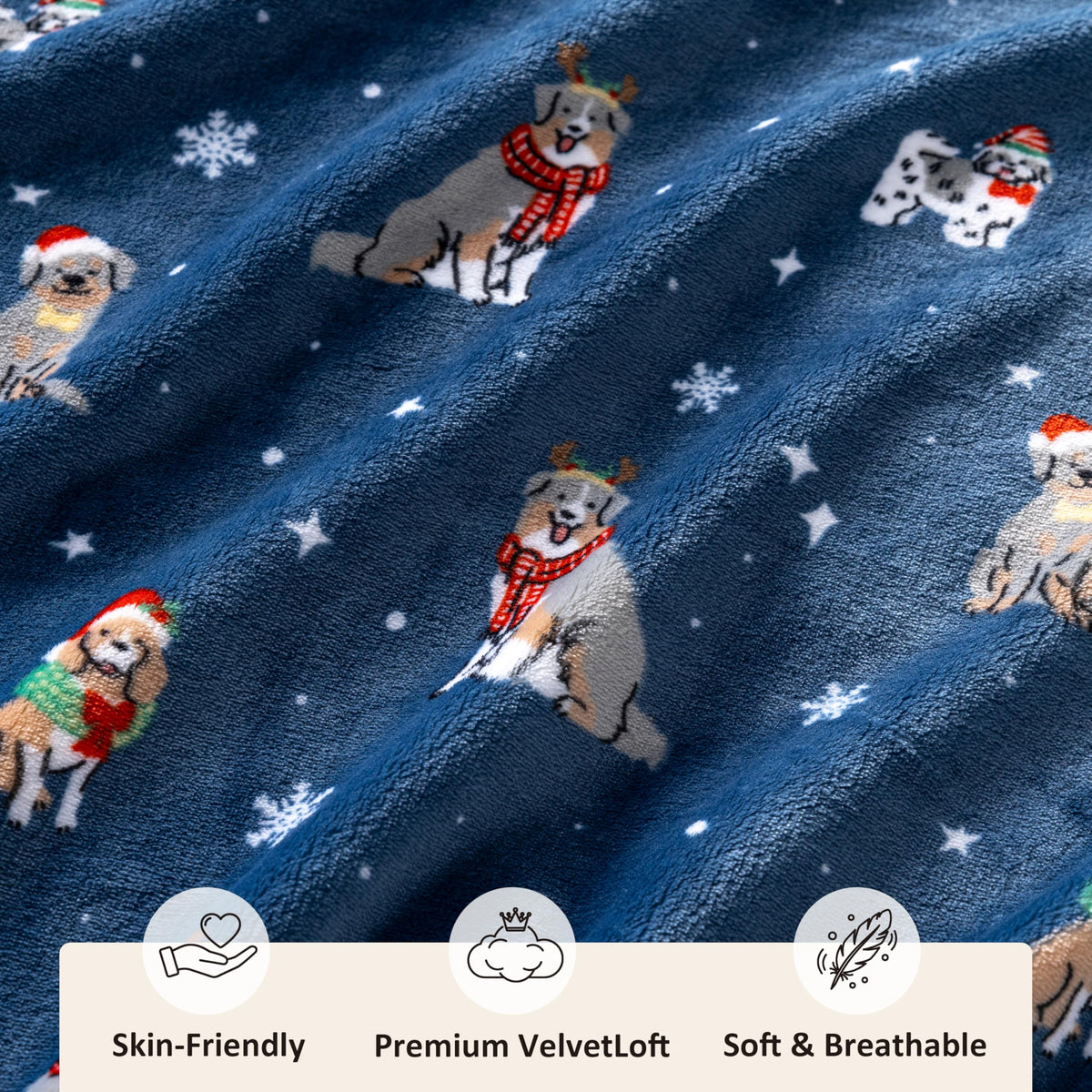 Sushing Christmas Printed Fleece Throw, Soft Plush Warm Festive, Cozy Couch Decor, 60"× 70", Fun Dogs