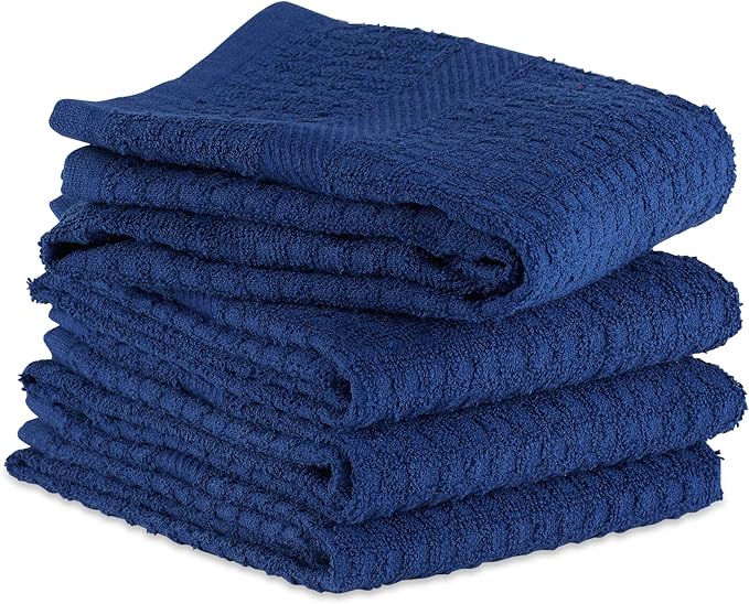 DII Basic Terry Collection Waffle Dishtowel Set, Solid Nautical Blue, 4 Piece