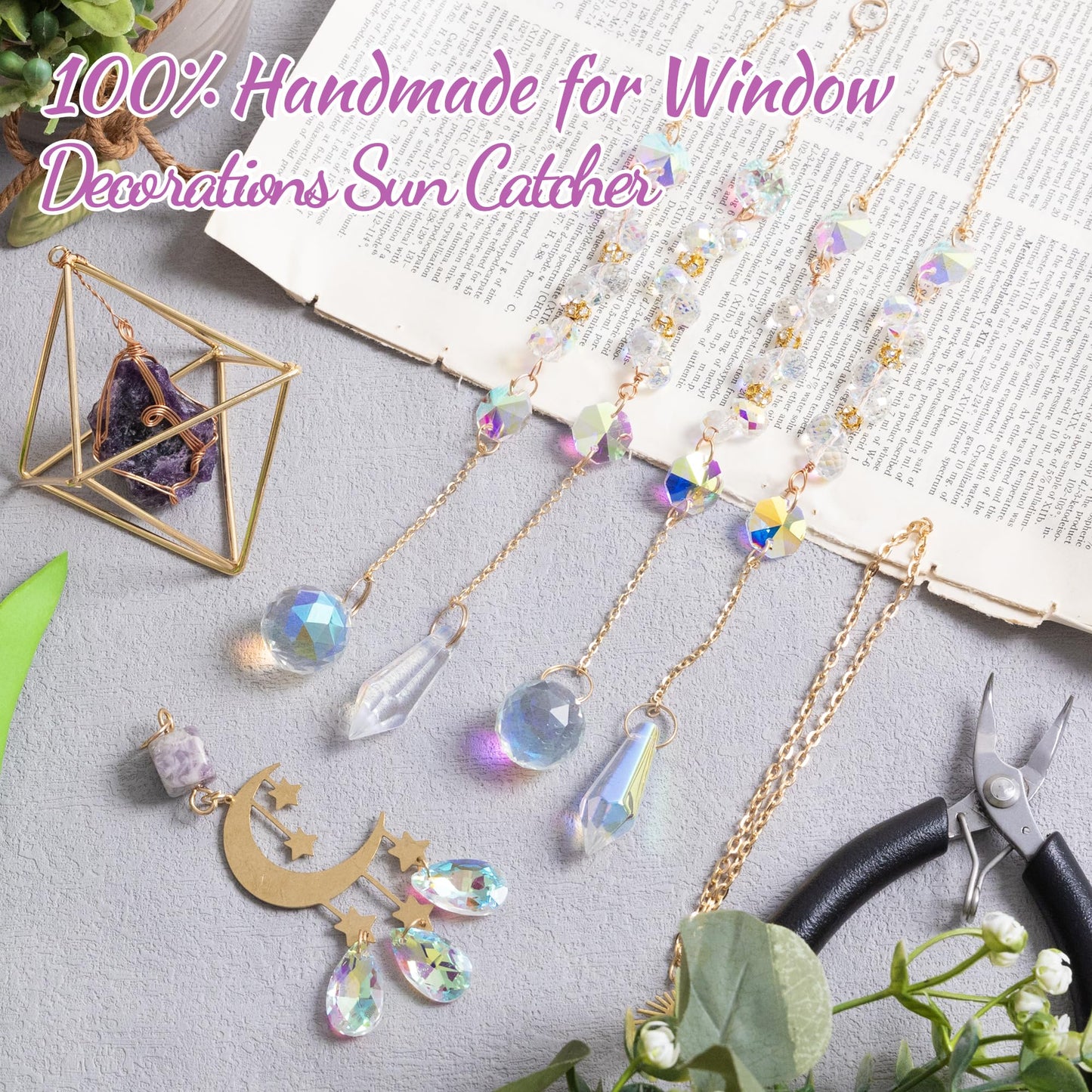 Amethyst Crystal Suncatcher - Dreamsum Hanging Wall Garden Sun Catcher for Windows, Healing Amethyst Crystal Decor for Home, Gift for Christmas Birthday,Mothers Day