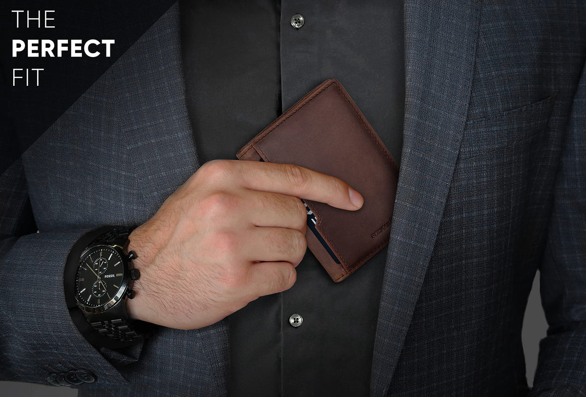 SERMAN BRANDS - Wallets for Men Slim Mens leather RFID Blocking Minimalist Card Front Pocket Bifold Travel Thin (Texas Brown 5.0)