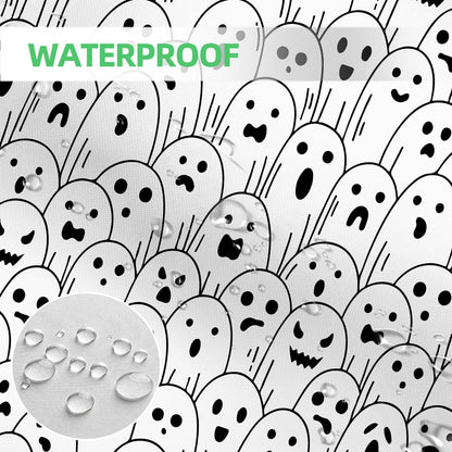 Spooky Ghost Shower Curtain, Waterproof Fabric with Hooks - 72x72 Inch, Perfect for Halloween Bathroom Decor