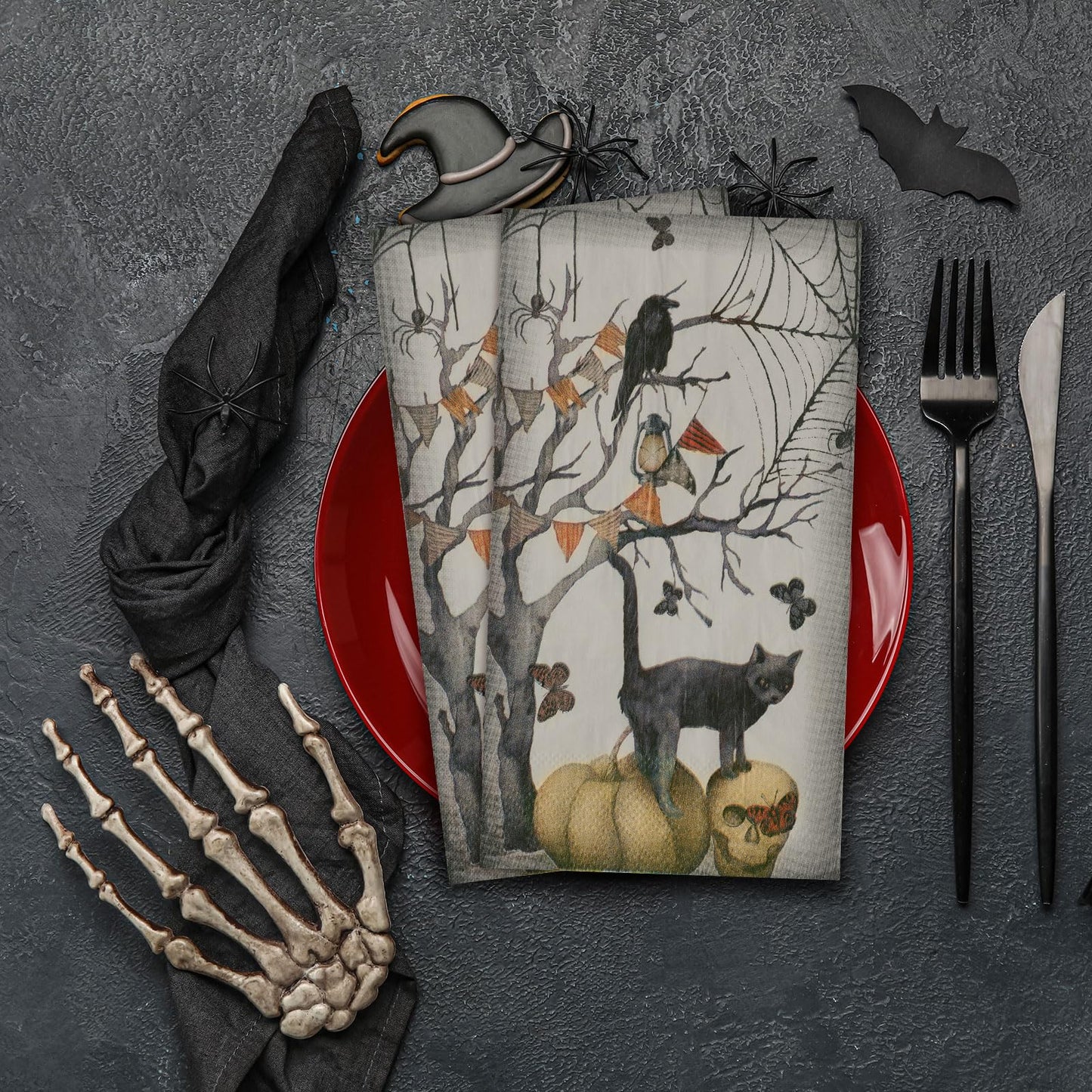 Seajan 200 Pcs Raven and Cat Paper Guest Napkins Disposable Hand Towels for Bathroom Paper Disposable Guest Towels Napkins for Spring and Summer Wedding Bathroom Birthday Dinner Party