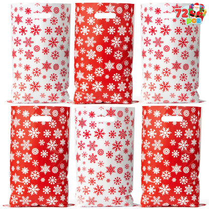 JOYIN 72 PCS Christmas Snowflake Bags for Xmas Holiday Goody Gift, 11" x 16"Christmas Snacks Plastic Shopping Bags with Handles for Present Wrapping, Party Decoration Supplies (Red White)