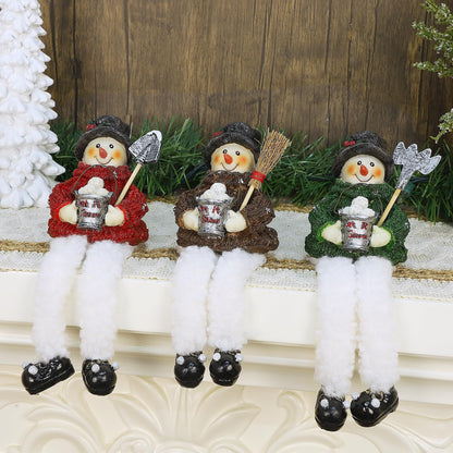 Lulu Home Christmas Snowman Decorations - 3 Pack Resin Snowman Shelf Sitters with Plush Dangling Legs for Winter Xmas Tabletop Mantel Fireplace Home Holiday Decor
