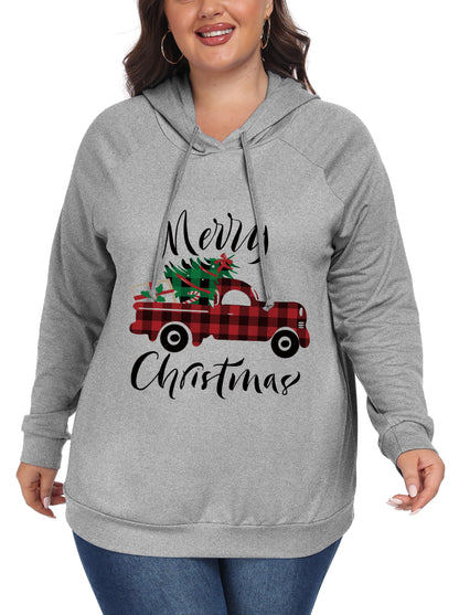 ForHailey Plus Size Christmas Hoodies for Women Merry Christmas Tree Car Hooded SweatShirt Christmas Outfits Pullover Shirt Christmas Outfits Light Grey 3X-Large