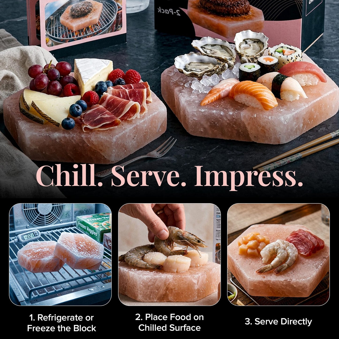 UMAID Sizzle Block™ Himalayan Salt Block 4 Pack (6" Hexagon) – Food Grade Salt Slabs for Burgers, Steak, Seafood & Vegetables – Heat for Grilling & Cooking or Chill for Sushi, Charcuterie & Food Presentation – Unique Gifts for Men & Dad Gifts for Fathers