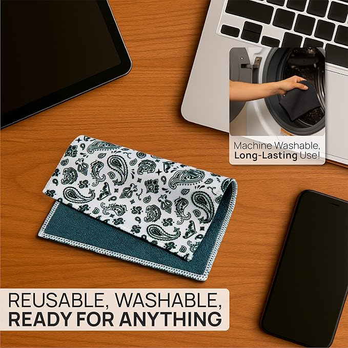 Quick Cloth Microfiber Glasses Cleaning Cloths – 8x8, Paisley White, 1 Pack