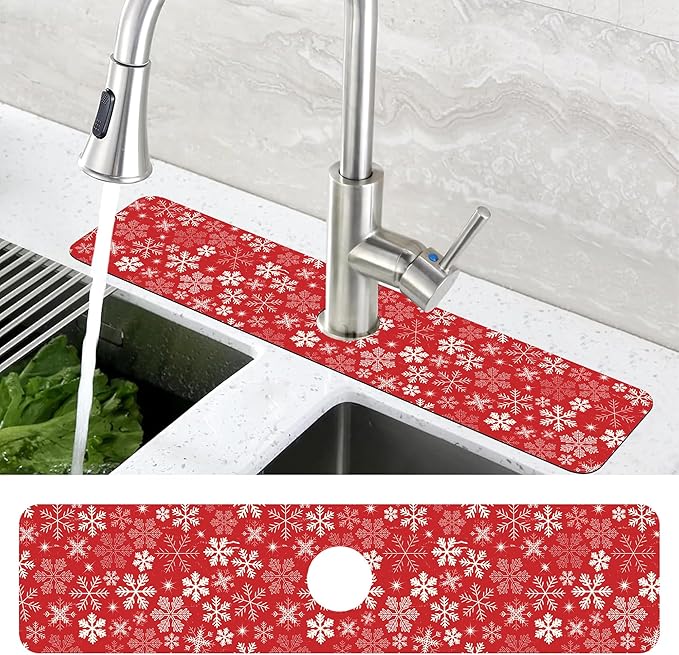 Christmas Snowflake Kitchen Sink Splash Guard Mat Absorbent Fast Drying Mat