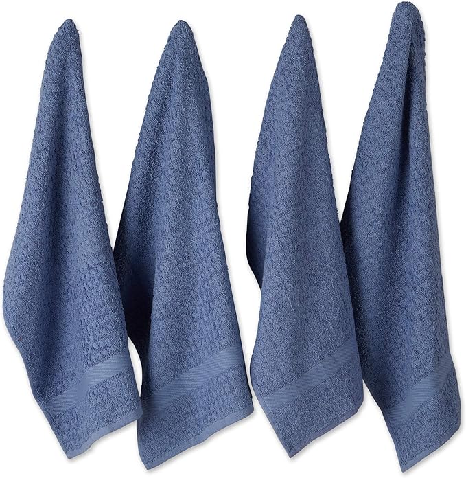 DII Basic Terry Collection Waffle Dishtowel Set, Solid Stonewash Blue, 4 Piece