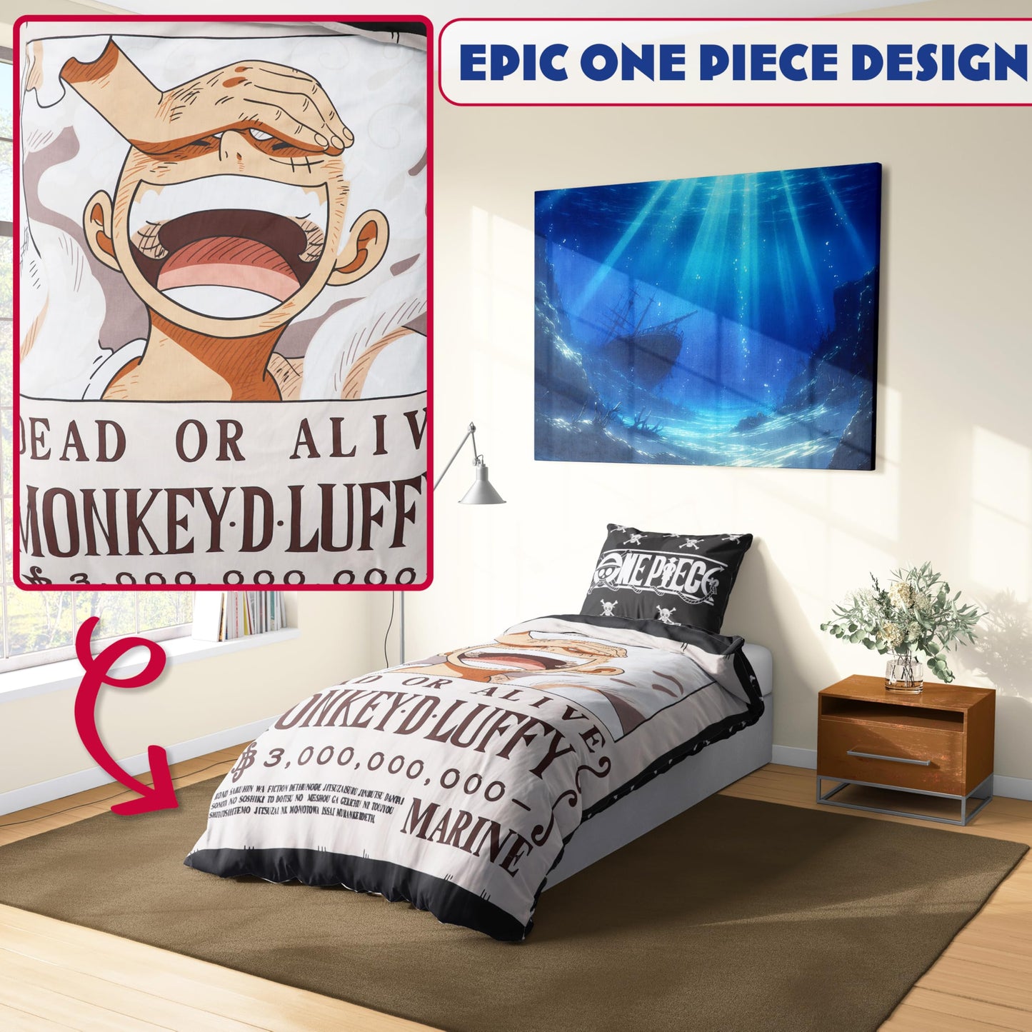 Get Trend One Piece Kids Twin Duvet Cover Set with Pillowcase, 53x79 in, Reversible Bedding Set for Boys Girls, Soft Cozy Comforter Cover, Anime Bedroom Decor, Gifts for Boys (Multi One Piece)