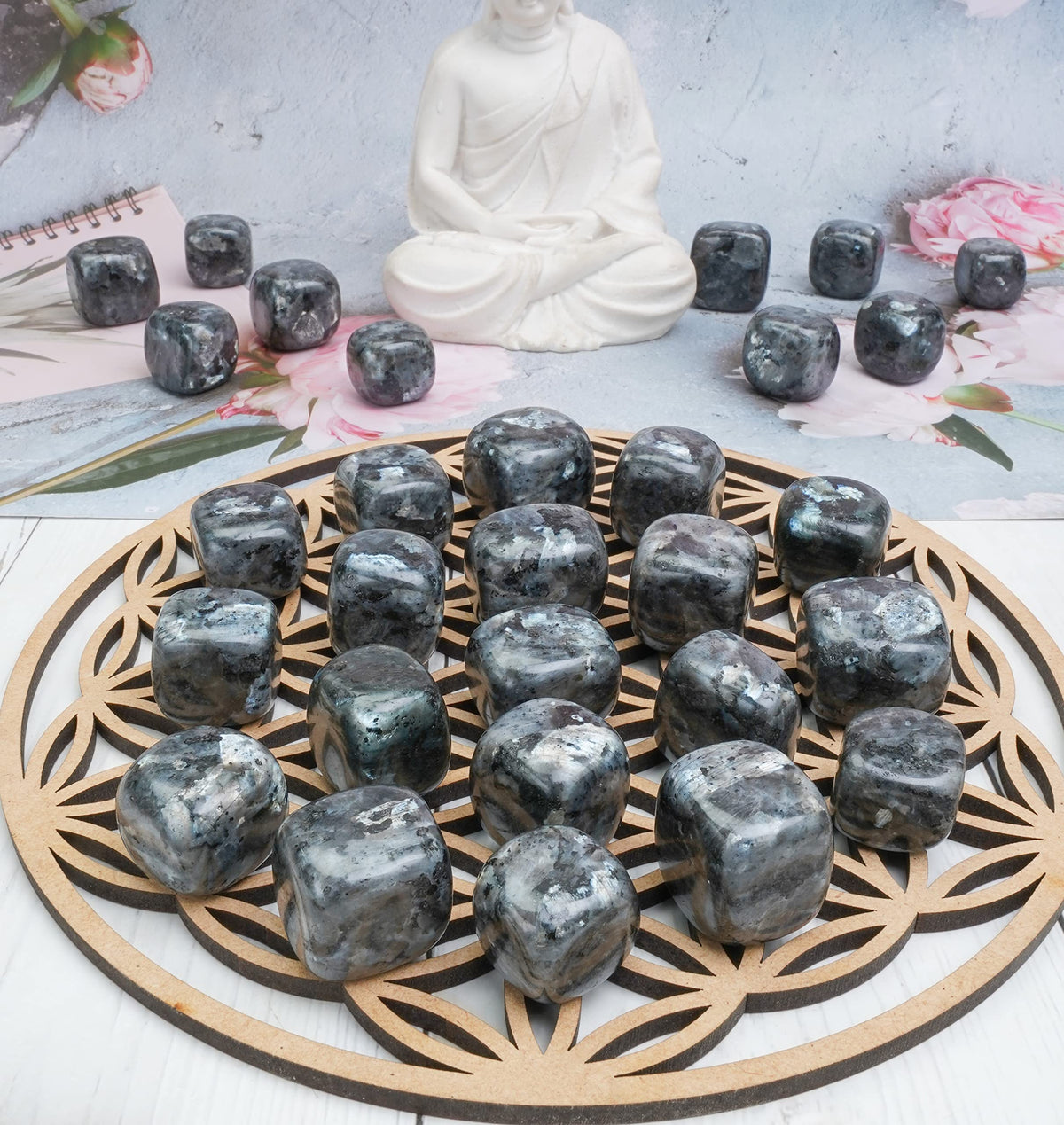 ZAICUS 1lb Larvikite Tumbled Stones | Polished Crystals Healing | Natural Stones | Feng Shui | Chakra Balancing | Good Luck | Reiki Gift | Home Decor | Size 20-25 mm