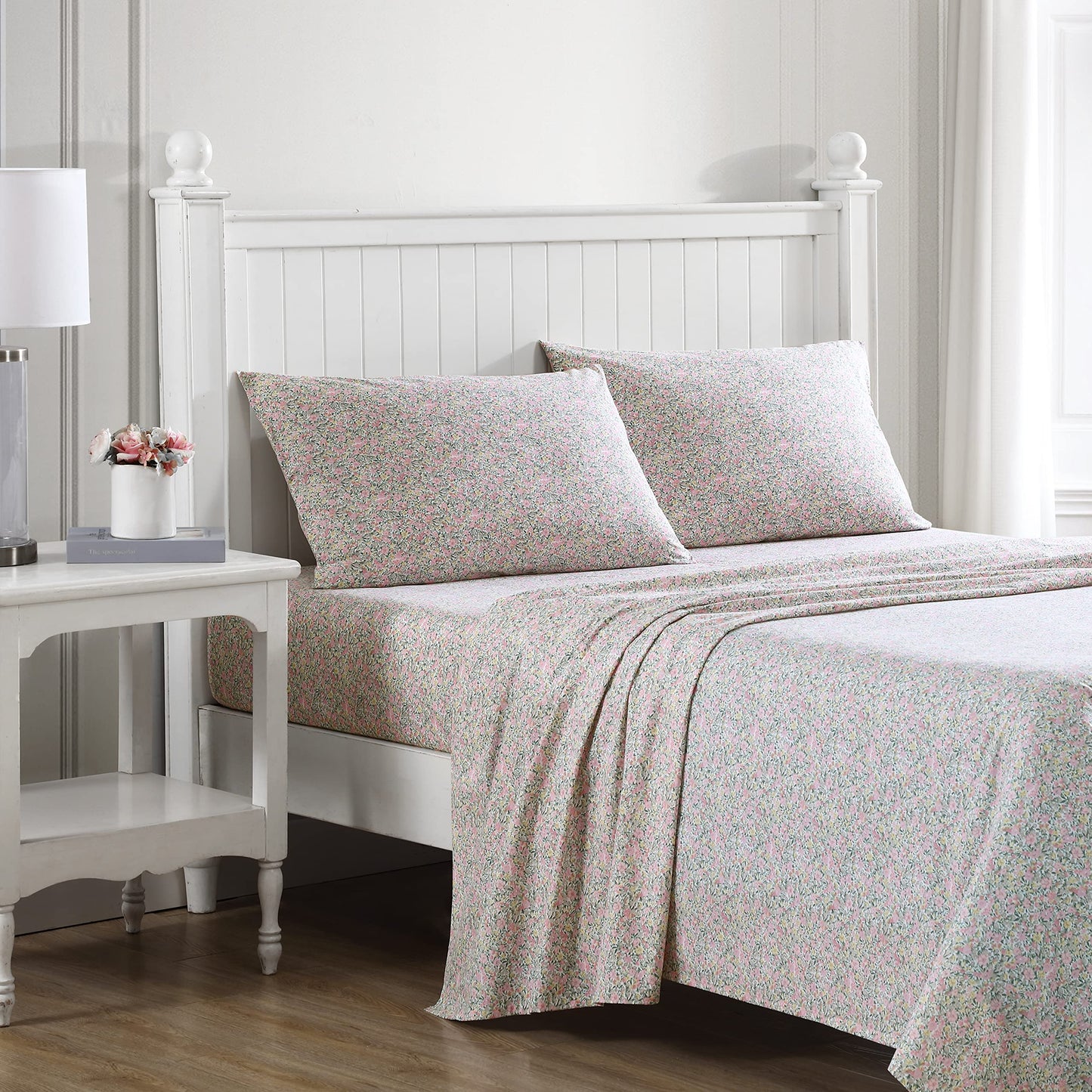 Laura Ashley - King Sheets, Cotton Percale Bedding Set, Lightweight & Breathable Home Decor (Lovestone Pink, King)