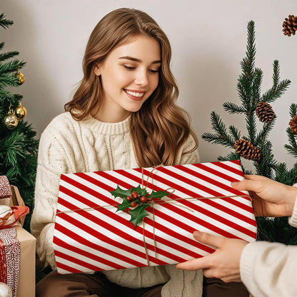 WRAPAHOLIC 30 Inch Reversible Wrapping Paper - Jumbo Roll Red and Stripes Design for Birthday, Holiday, Wedding, Baby Shower Wrap - 30 inch x 33 feet