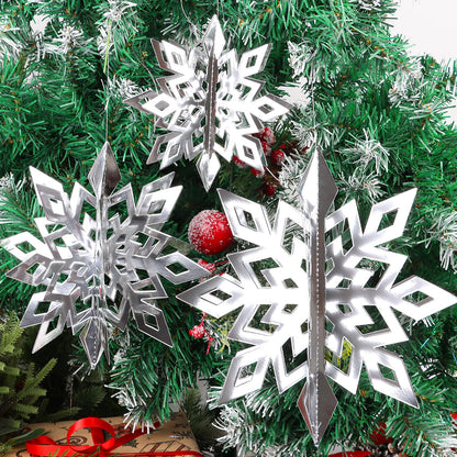 CCINEE 12 Pieces 3D Silver Snowflake Hanging Garland, Christmas Iridescent Paper Snowflakes String Ornaments for Classroom Ceiling Winter Wonderland Wall Hang Holiday New Year Home Decorations