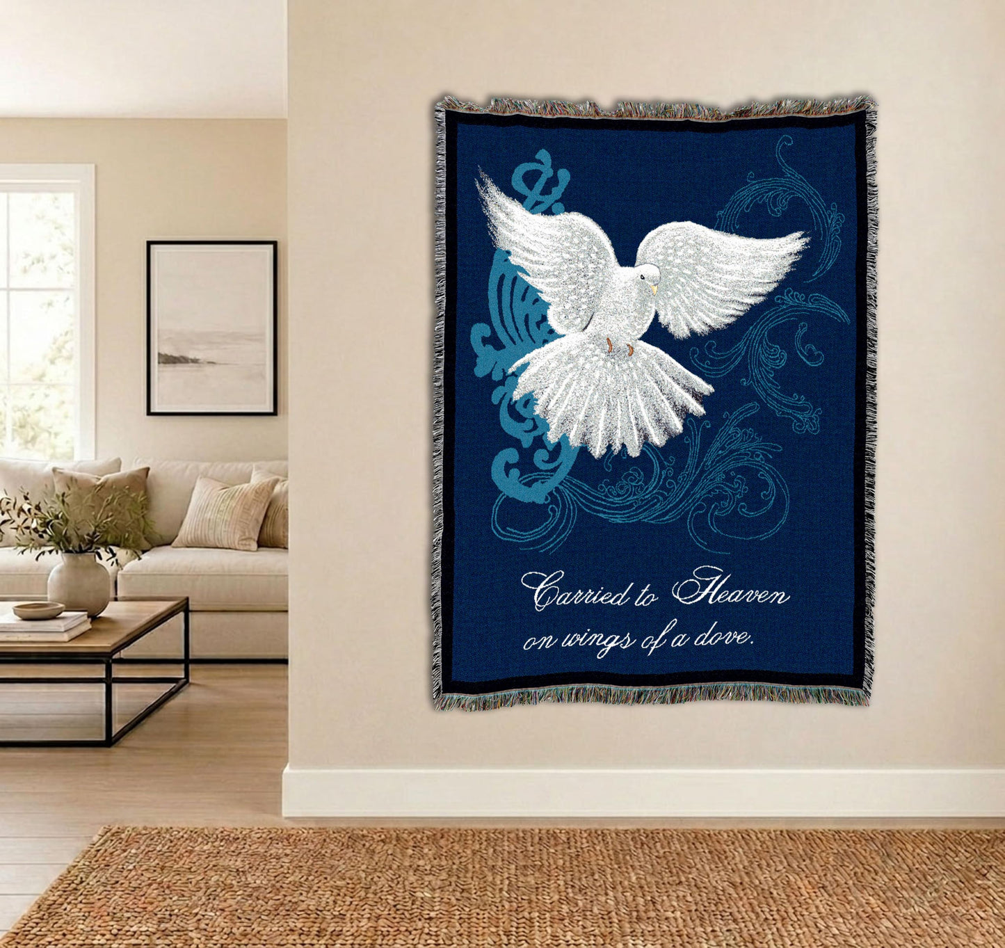 Pure Country Weavers Carried to Heaven on Wings of a Dove Blanket by Sherri Buck Baldwin - Sympathy Bereavement Gift Tapestry Throw Woven from Cotton - Made in the USA (72x54)