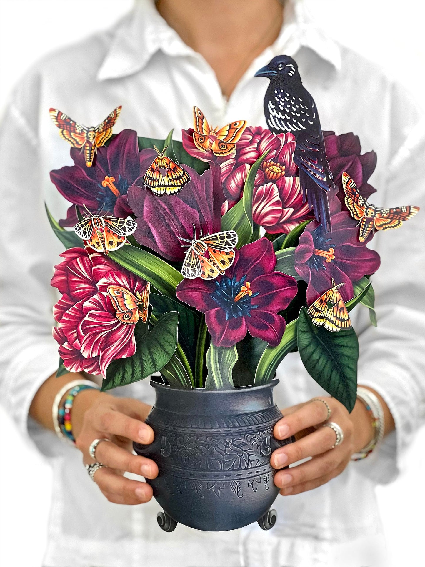 Freshcut Paper Pop Up Cards, Moonlight Garden, 12 Inch Life Sized Forever Flower Bouquet 3D Popup Greeting Card, Halloween Cards, Birthday Card, Blank Notecard & Envelope