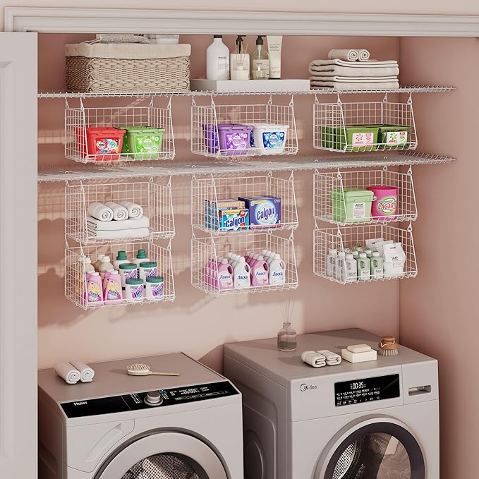 3-Tier Hanging Laundry Basket Organizer：Foldable Wire Shelf Laundry Room