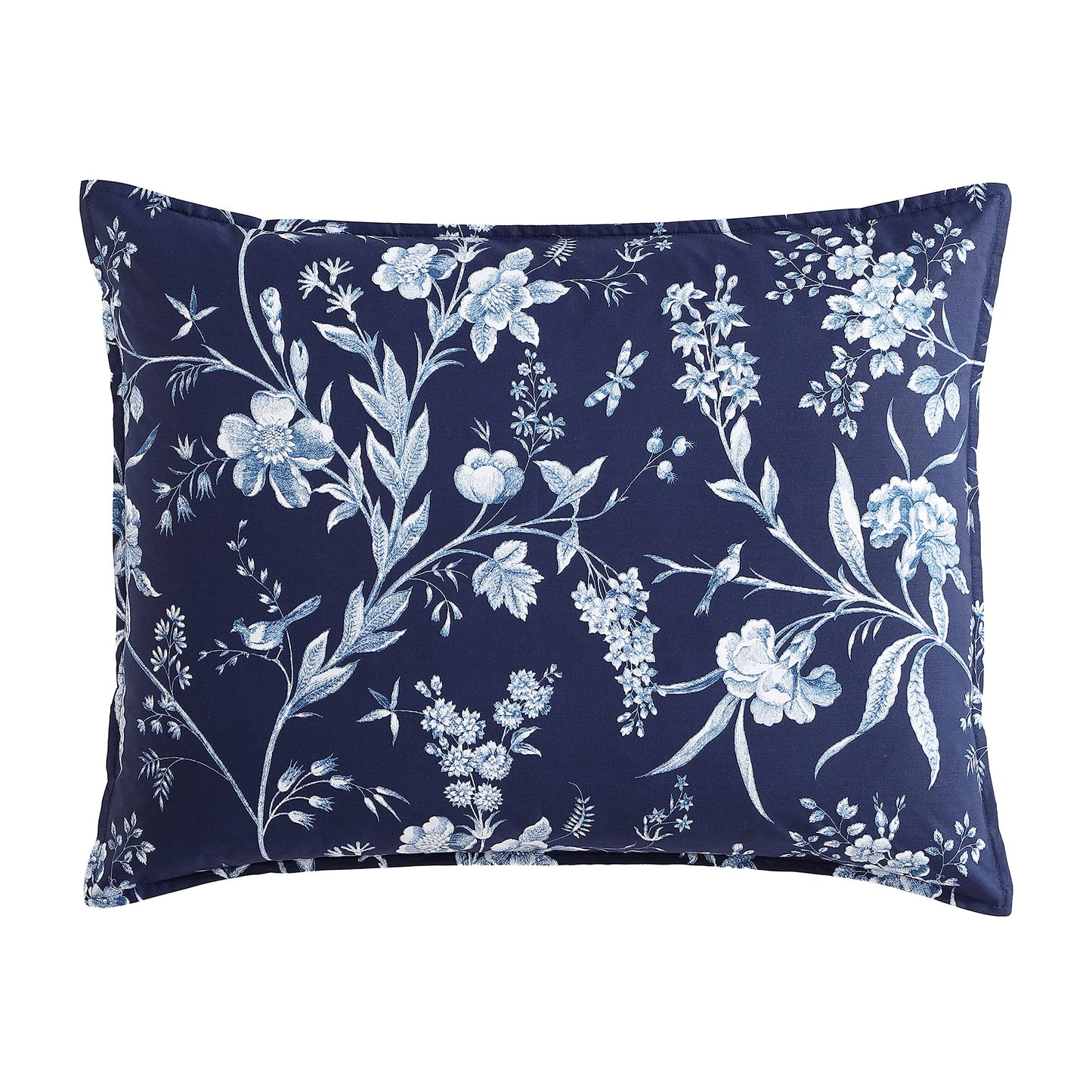 Laura Ashley – Queen Comforter Set, Reversible Floral Bedding with Matching Shams & Bonus Decorative Pillow Covers, Medium Weight, 7-Piece, College Dorm Room Essentials (Branch Toile Blue)