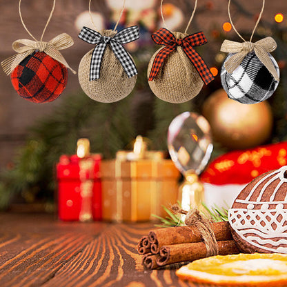 Deloky 24 Pcs Buffalo Plaid Fabric Ball Ornaments- 1.6 Inch Christmas Fabric Wrapped Burlap Hanging Balls- Rustic Buffalo Check Christmas Tree Ball Decoration for Holiday Party Home Decor