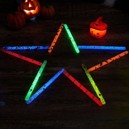 JOYIN 24 Pcs Halloween Glow Stick Hanging Wands in 8 Different Pattern Designs and 6 Colors for Kids Party Favors, Halloween Party Supplies, Glow in the Dark, Goodies Bags Fillers, Non Candy Treats
